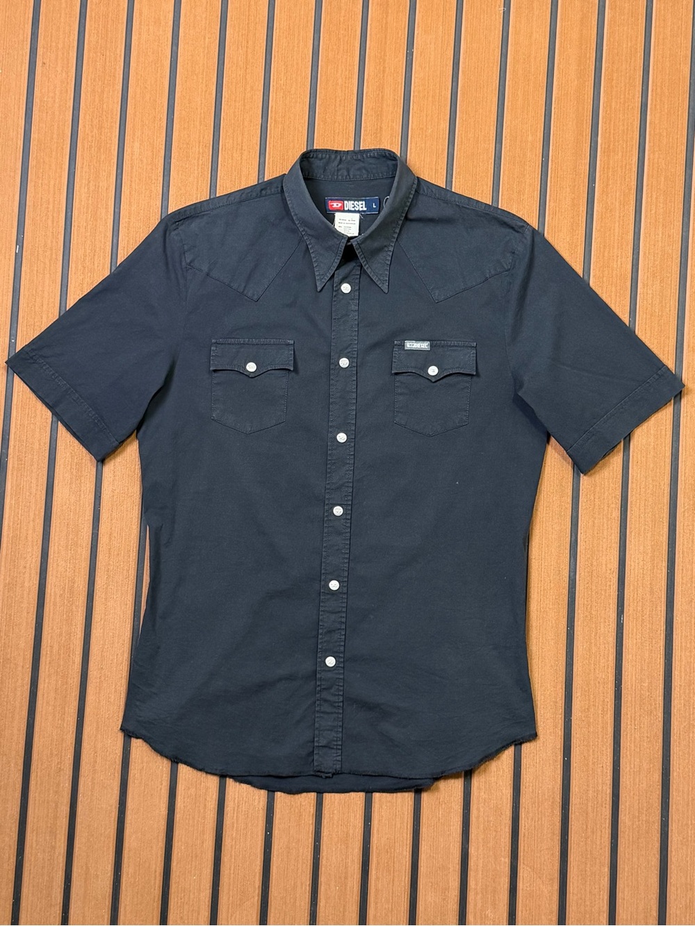 Diesel Western Short Sleeve Shirt Mens Large Black Y2K Avant Garde Portugal